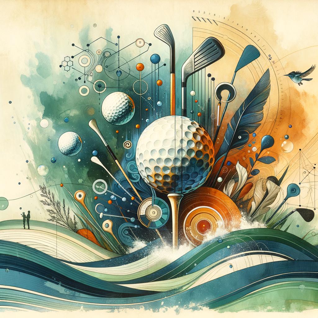 Mastering the Art of a Consistent Putting Stroke: Key Components Unveiled Golf course with golfer preparing to putt, surrounded by abstract mechanical and natural elements